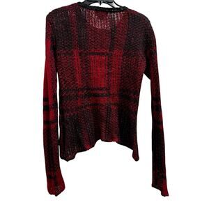Royal Bones Red Black Tartan plaid Open knit Y2K Sweater VTG Daang Goodman Sz S